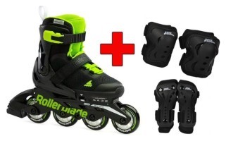 Комплект роликовые коньки Rollerblade Microblade Black Green + защита