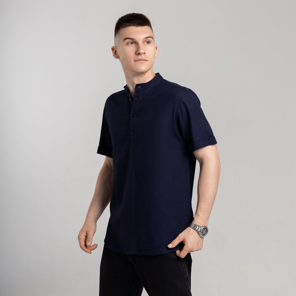 Чоловіча сорочка з коротким рукавом темно-синя Pobedov Molodist', POB_00000005282