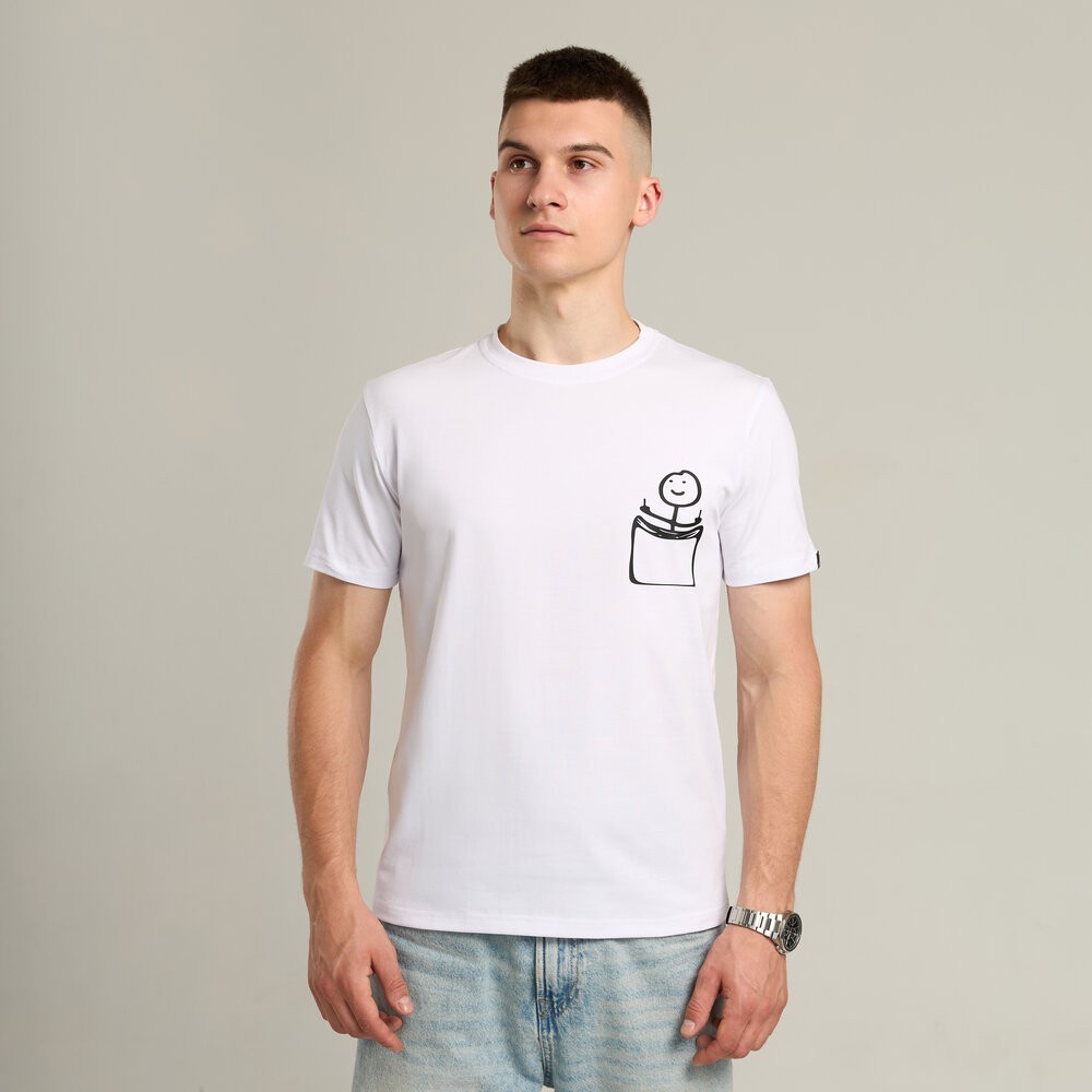 Футболка чоловіча однотонна біла Pobedov Peremoga - наклейка Чоловічок з факами, POB_00000009111