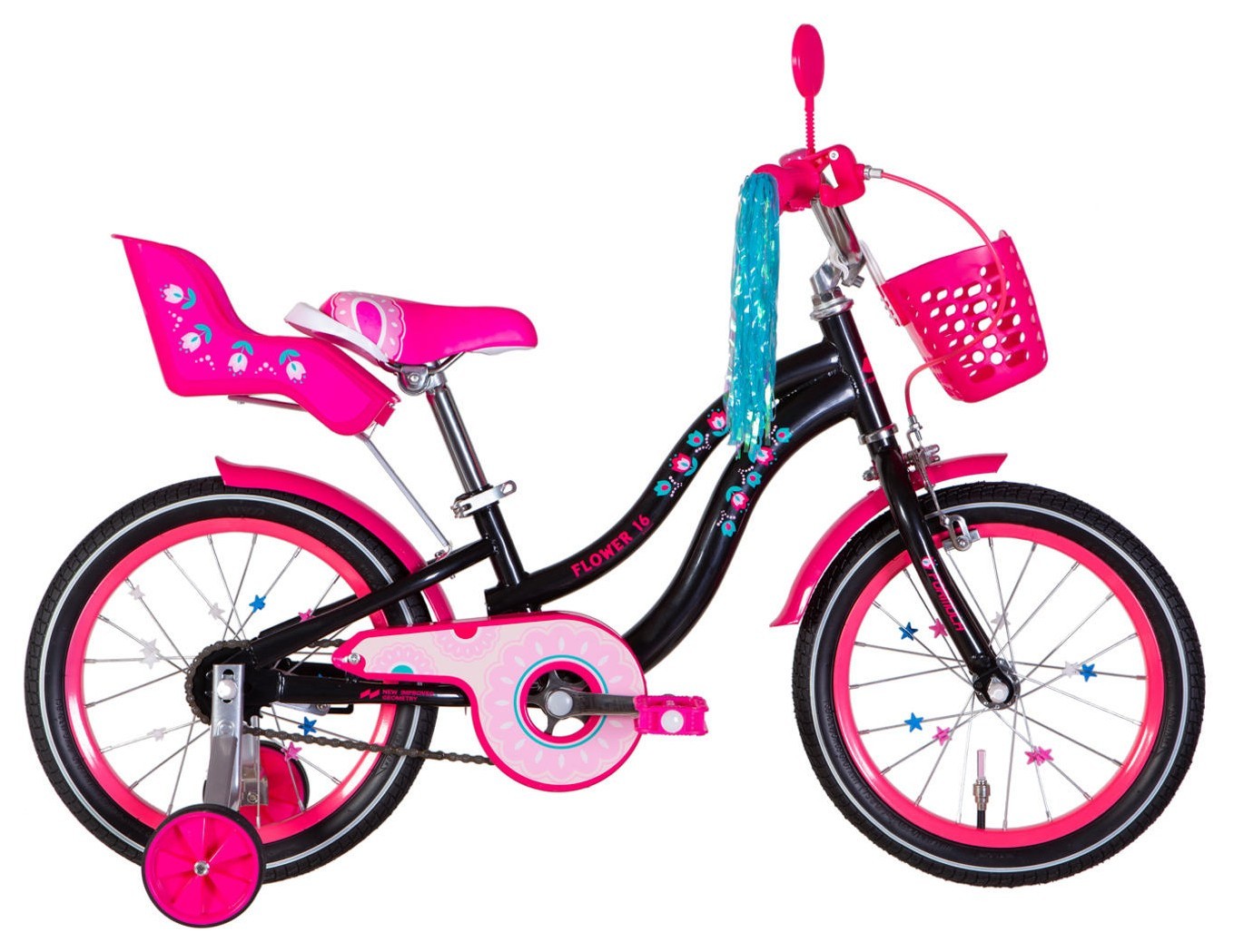Велосипед ST 16" Formula Kid FLOWER PREMIUM BH рама-8,5" черный с розовым 2026, OPS-FRK-16-241