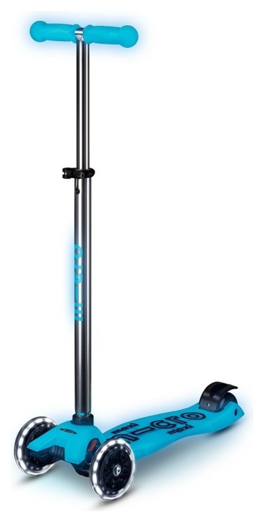 Самокат MICRO серии "Maxi Deluxe Glow LED" – СИНИЙ ХРУСТАЛЬ (до 50 kg, 3-х колесный, свет), MMD366