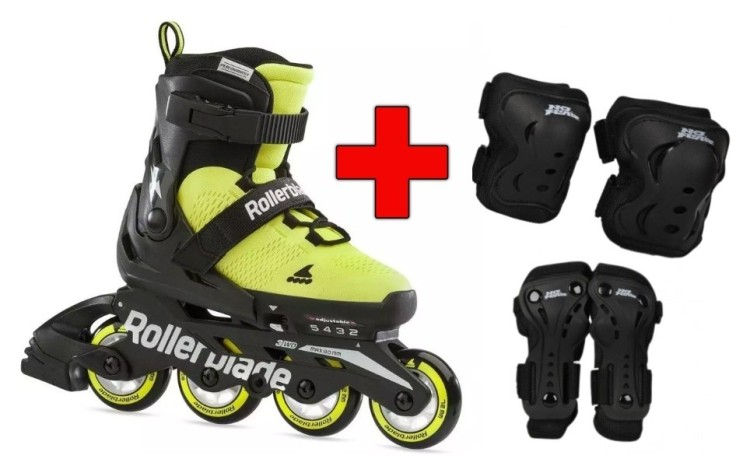 Комплект роликовые коньки Rollerblade Microblade SE Neon Yellow Black + защита Rollerblade Microblade SE Neon Yellow Black, RLK_493504