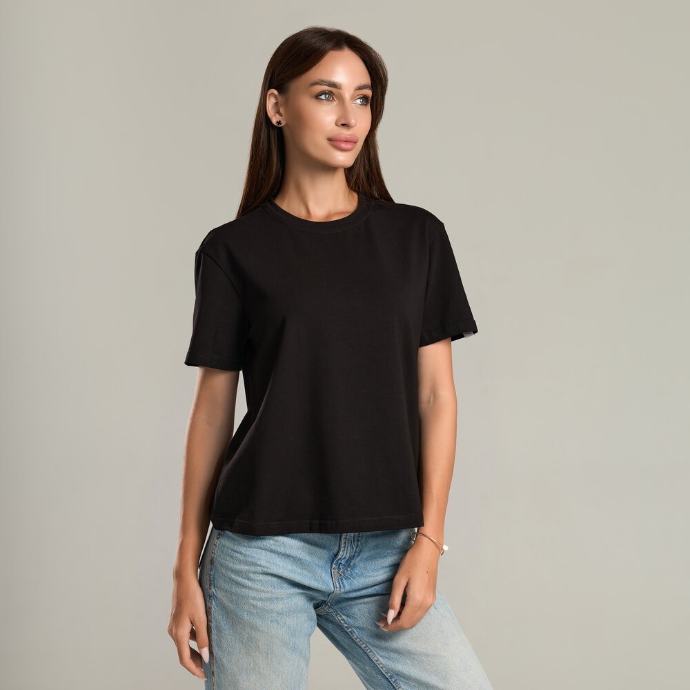 Чорна базова жіноча футболка Pobedov Freedom. Бавовняна жіноча футболка чорна, POB_00000008830