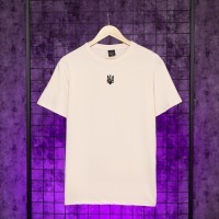 Футболка чоловіча однотонна молочна Pobedov Peremoga - Герб чорна вишивка