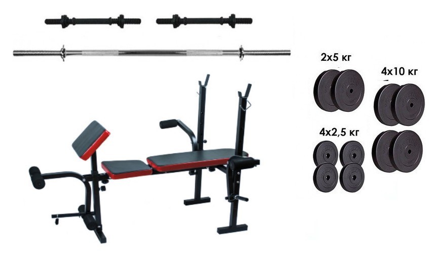 Скамейка с тренажерами + набор силовой на 70 кг. Rn-Sport, RNS_trex_070