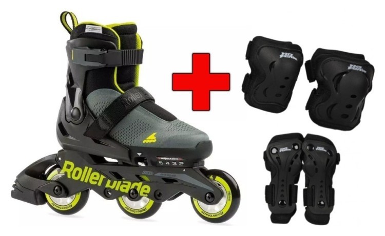 Комплект роликовые коньки Rollerblade Microblade Free 3WD Anthracite Lime + защита + защита, RLK_493507