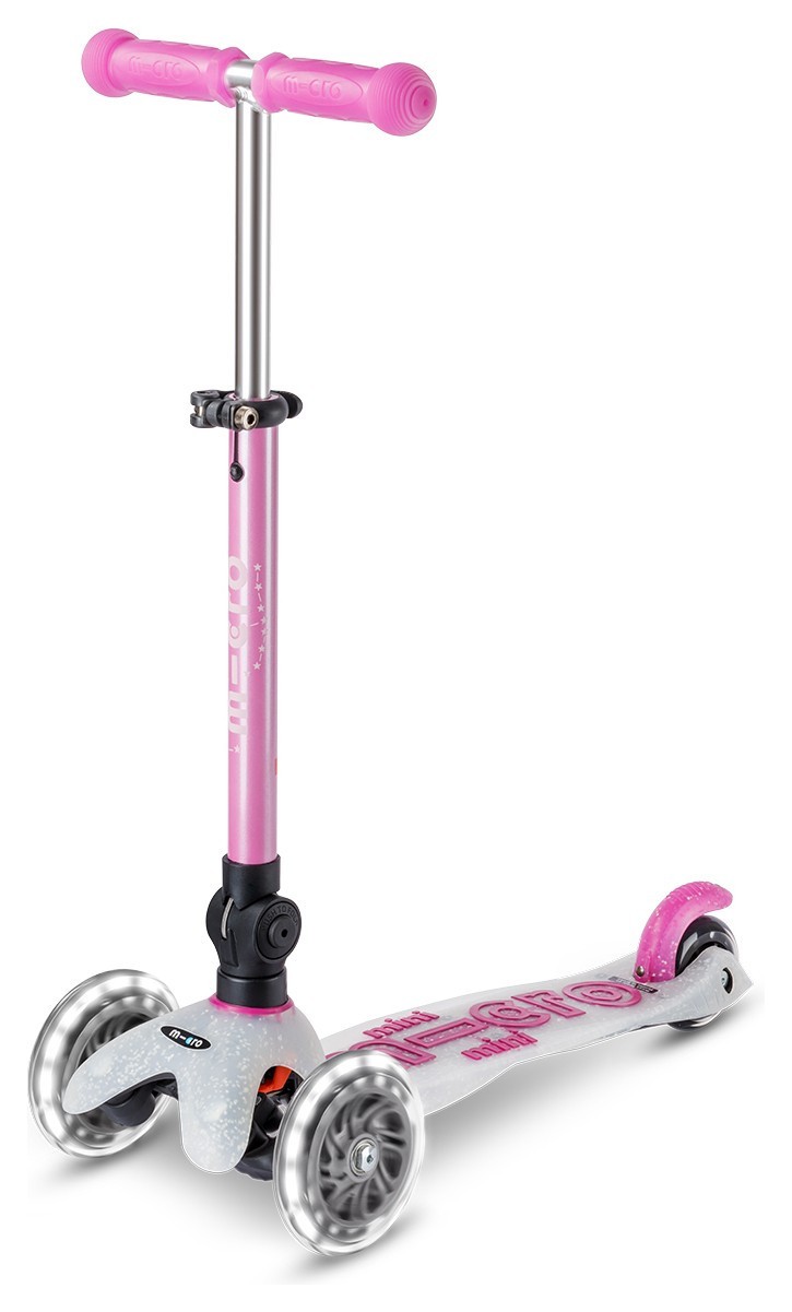 Самокат MICRO серии "Mini Deluxe Foldable Orion Glow LED" – Розовый (сложный, до 50 кг (kg), трехколесный), MMD373