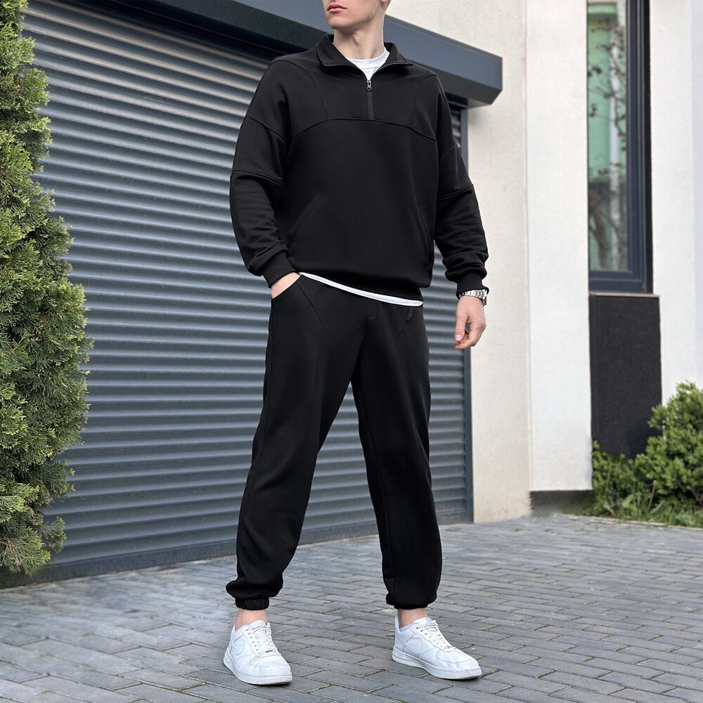 Спортивний демісезонний костюм чоловічий чорний. Комплект штани та кофта Pobedov Grand, POB_00000006228