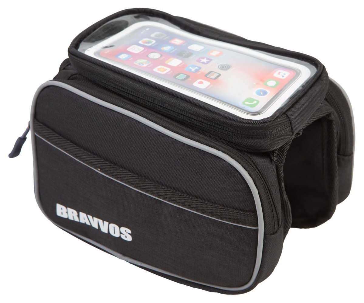 Велосумка на раму 20,5*14 см BRAVVOS QJ-202 чорний з відділенням для смартфона AM (брендоване пакування), BIB-060