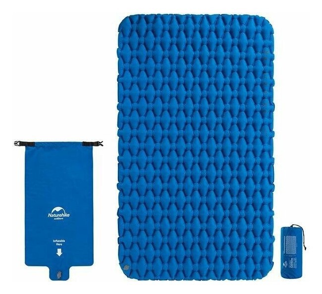 Килимок надувний двомісний з надувним мішком Naturehike FC-11 NH19Z055-P, 65мм, блакитний, FNR_6927595735428