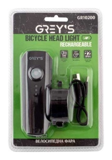 Велосипедная фара Grey's 1xLED, 300lm, 1800mAh, инд-р зарядная батарея, 8069701