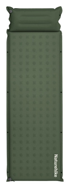 Матрац туристичний із подушкою, самонадувний одномісний Naturehike CNK2550WS025, вологостійкий, 200х65х3 см, зелений, FNR_6977465868817