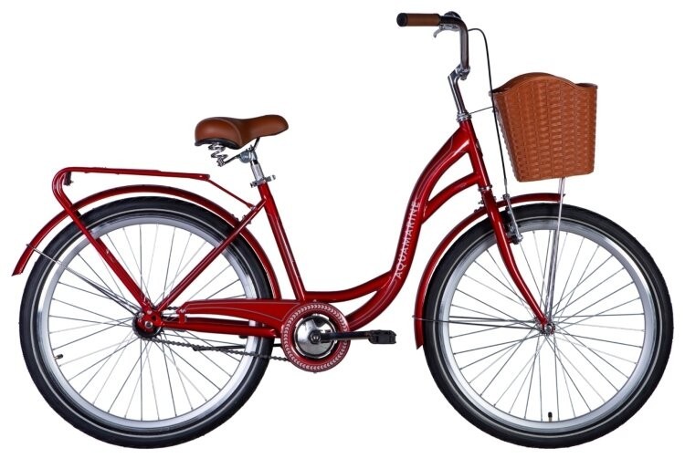 Велосипед ST 26" Dorozhnik AQUAMARINE тормозная рама- с багажником задн St с корзиной Pl с крылом St 2024 (бордовый), OPS-D-26-231