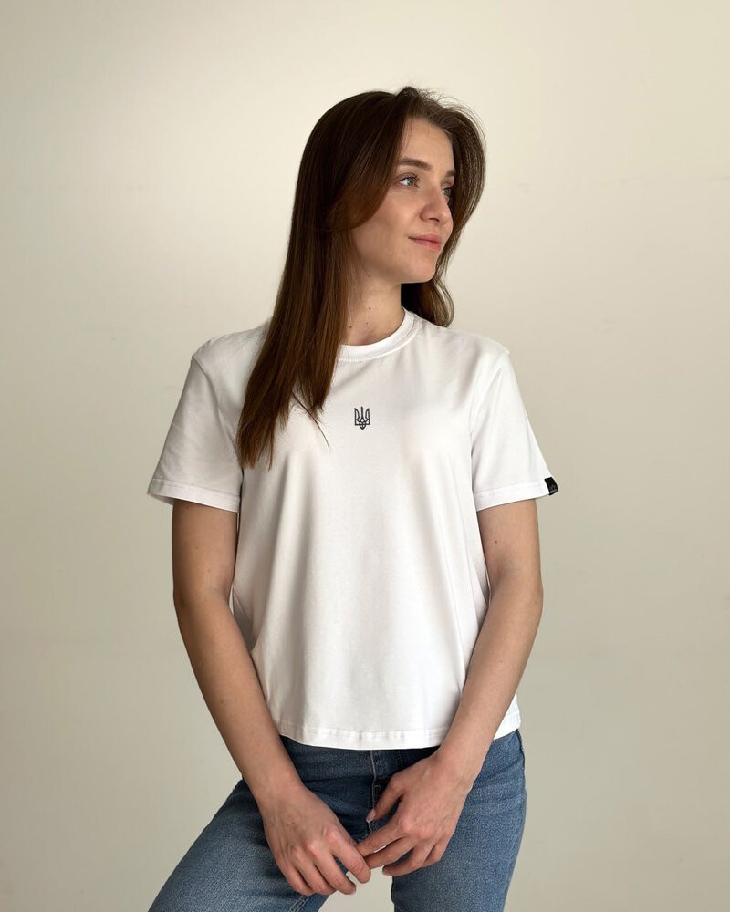 Біла базова жіноча футболка Pobedov Freedom. Бавовняна жіноча футболка біла, POB_00000008915