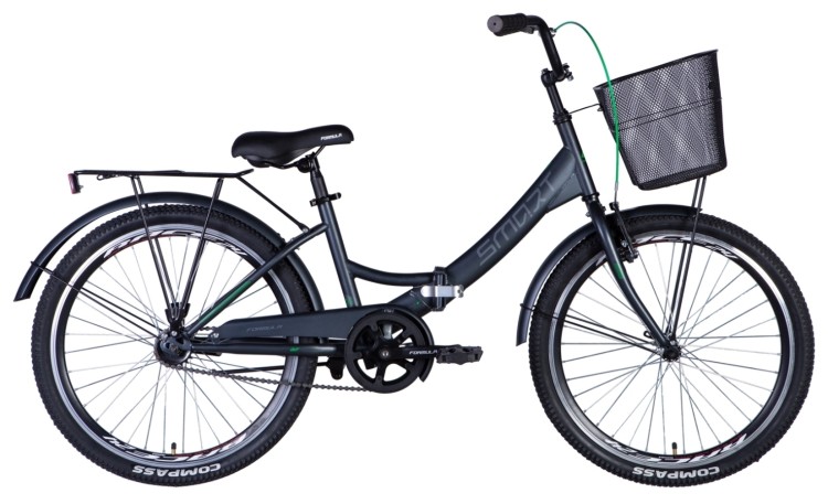 Велосипед ST 24" Formula SMART тормозная рама- " с багажником задн St с корзиной Pl с крылом St 2024 (черный (м)), OPS-FR-24-388