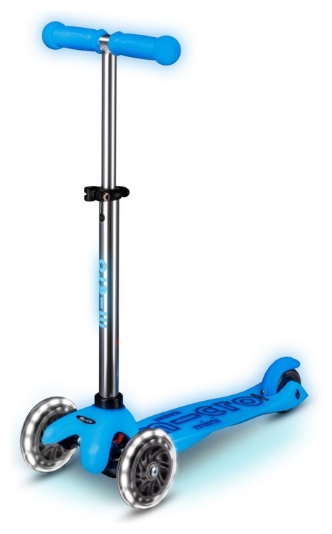 Самокат MICRO серии "Mini Deluxe Glow LED" – АРКТИЧЕСКИЙ СИНИЙ (до 50 kg, 3-х колесный, свет), MMD215