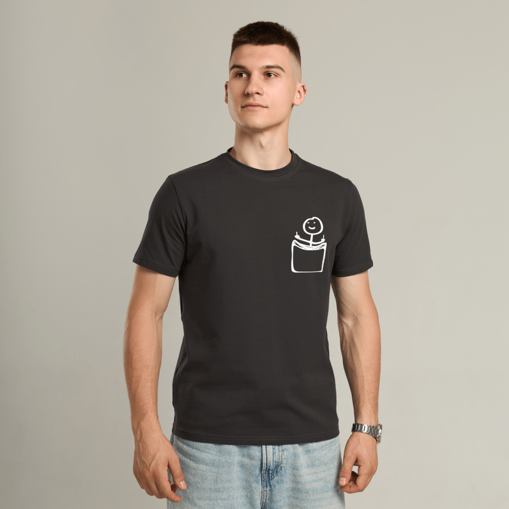 Футболка чоловіча однотонна темно-сіра Pobedov Peremoga - наклейка Чоловічок з факами, POB_00000009095