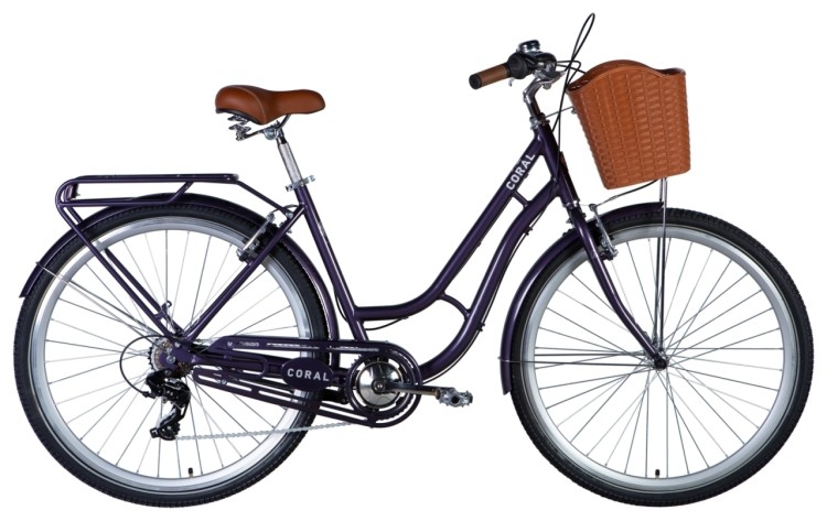 Велосипед AL 28" Dorozhnik CORAL FRW Vbr рама- " с багажником задн St с корзиной Pl с крылом St 2024 (сливовый ), OPS-D-28-405