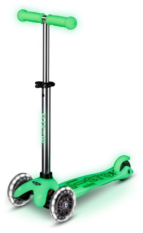 Самокат MICRO серии "Mini Deluxe Glow LED" – ЛЮДЖЕННЫЙ ЛАЙМ (до 50 kg, 3-х колесный, свет), MMD216