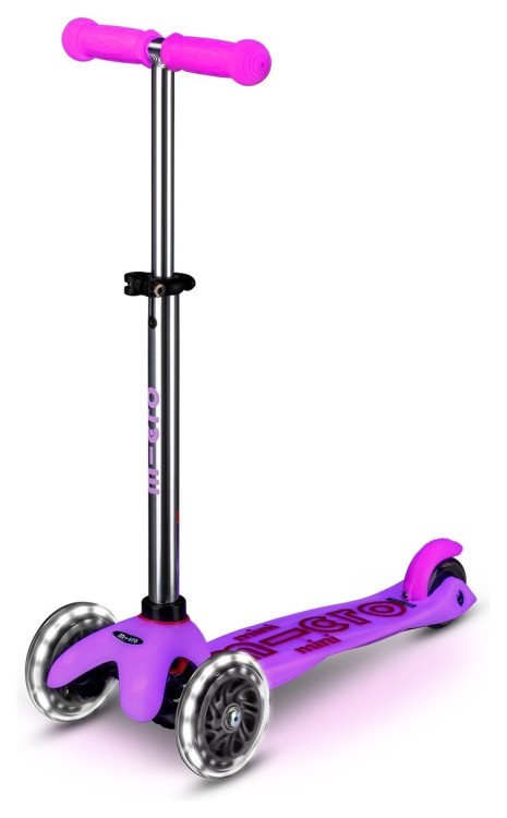 Самокат MICRO серии "Mini Deluxe Glow LED" – морозный розовый (до 50 kg, 3-х колесный, свет), MMD217