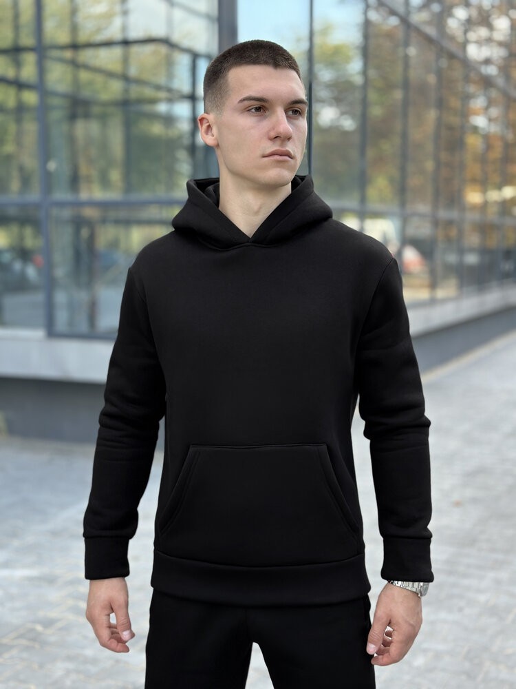 Тепле чоловіче худі на флісі з капюшоном молочне Pobedov 008 ЗИМА, POB_00000007032