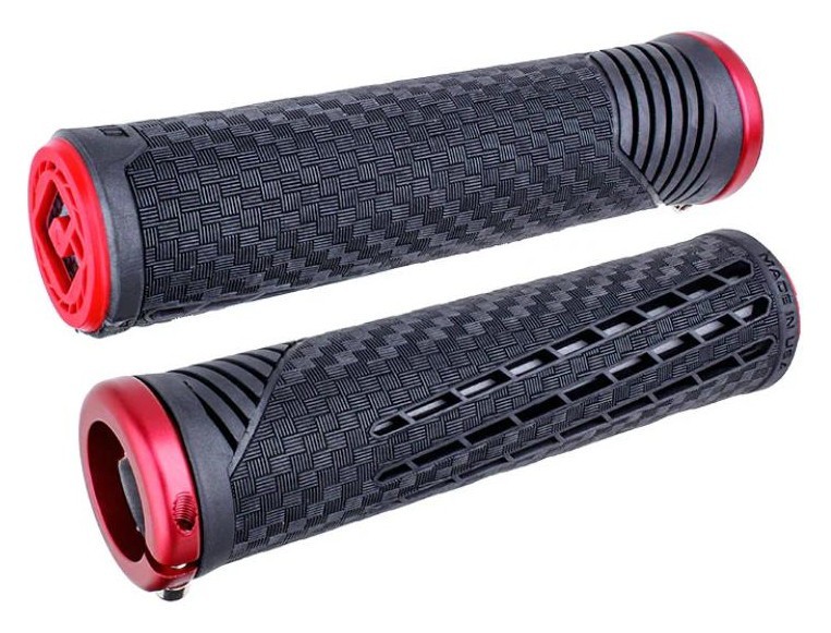 Гріпси ODI CF Grip v2.1 Lock-On Pearl Blk/Red w/MtRedClamp, OBOD_F35CFBR-R