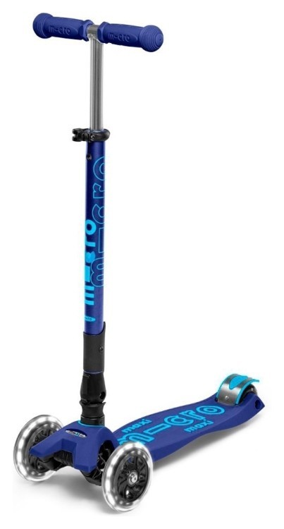 Самокат MICRO серии "Maxi Deluxe LED" – ТЕМНО-СИНИЙ (сложный, до 50 kg, трехколесный, свет), MMD099