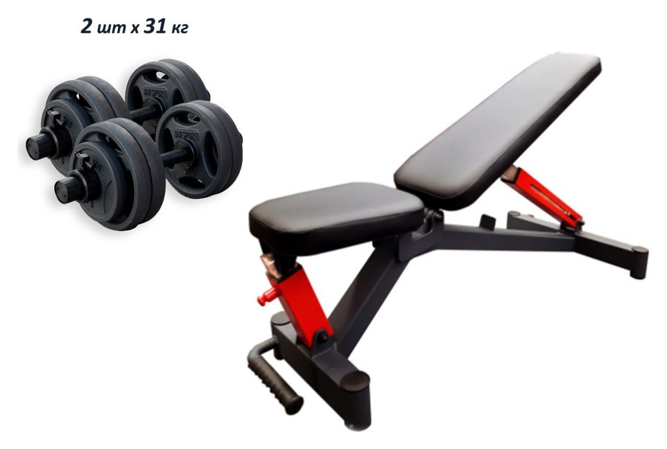 Проф. лава для жима RN-Sport Black Rock + Гантели олимпийские RN-Sport по 31 кг., RNS_Imp2x31