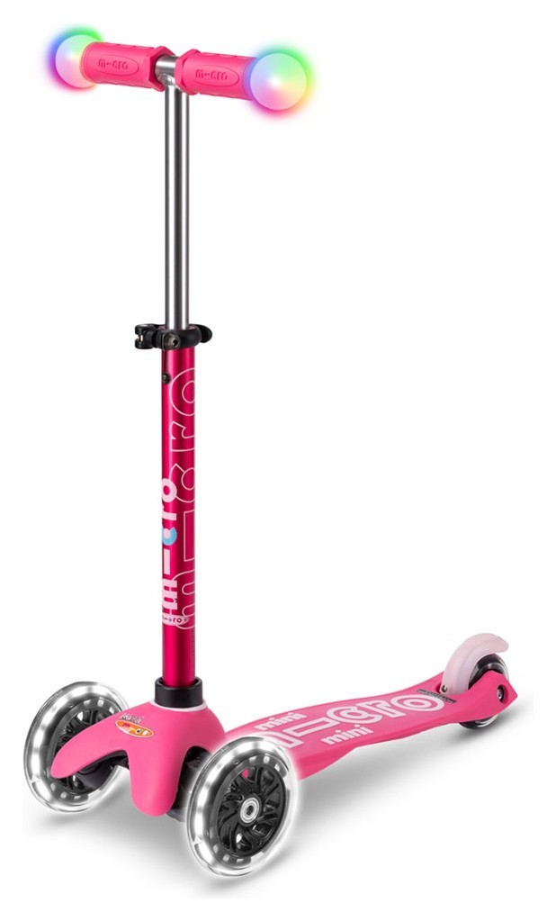 Самокат MICRO серії "Mini Deluxe Magic" – РОЖЕВИЙ (до 50 kg, триколісний, світло), MMD130