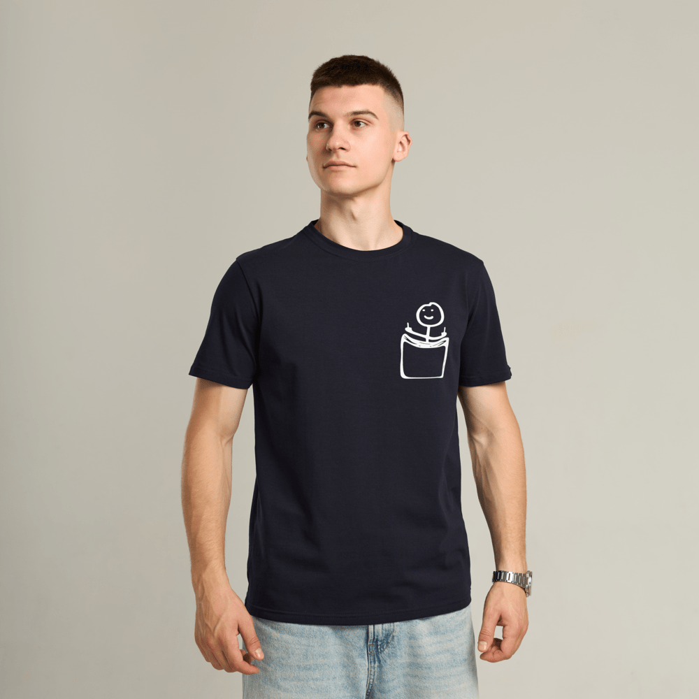 Футболка чоловіча однотонна темно-синя Pobedov Peremoga - наклейка Чоловічок з факами, POB_00000009083