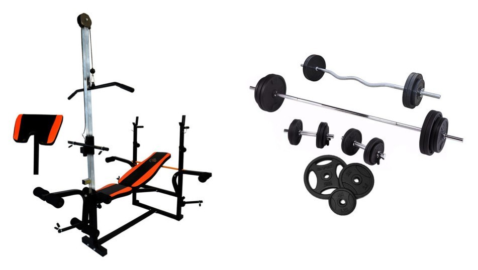 Лава для жима с тягой + 4 грифа + Металлические диски RN-Sport 65кг, RNS_RN4802