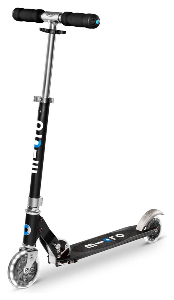 Самокат MICRO серии "Sprite LED" – ЧОРНИЙ (складаний, до 100 kg, двоколісний, світло), SA0225