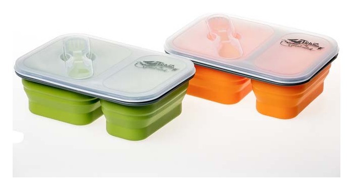 Контейнер TRAMP складной силиконовый 2 от. с крышкой защелкой 900мл (с ложкой-вилкой), Оранжевый, 