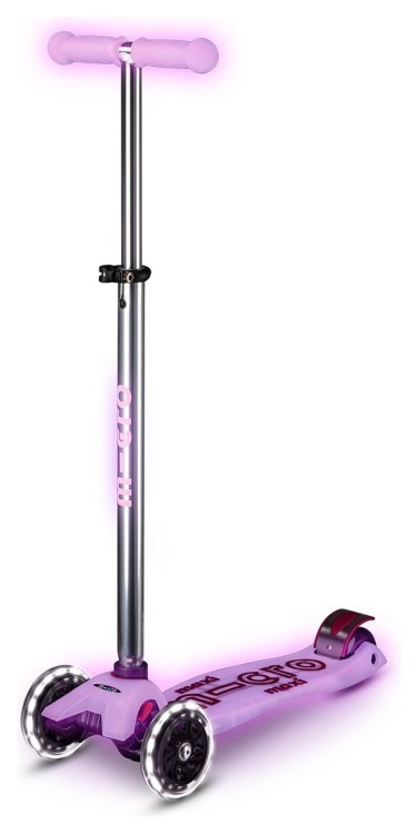 Самокат MICRO серии "Maxi Deluxe Glow LED" – сияющий-пурпурный (до 50 kg, 3-х колесный, свет), MMD367