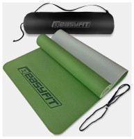 Коврик для йоги и фитнеса EasyFit TPE+TC 6мм двухслойный + Чехол зеленый с серым