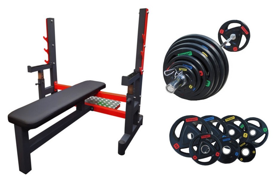Комплект RN High Quality лава для жиму + штанга професійна гумова 100 кг, RNS_RNtop100