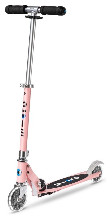 Самокат MICRO серии "Sprite LED" - НЕОНОВАЯ РОЗА (сложный, до 100 kg, двухколесный, свет), SA0235