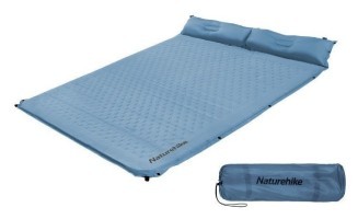 Матрас туристический с подушкой, самонадувающийся двухместный Naturehike CNH22DZ013, 196x132x3 см, голубой