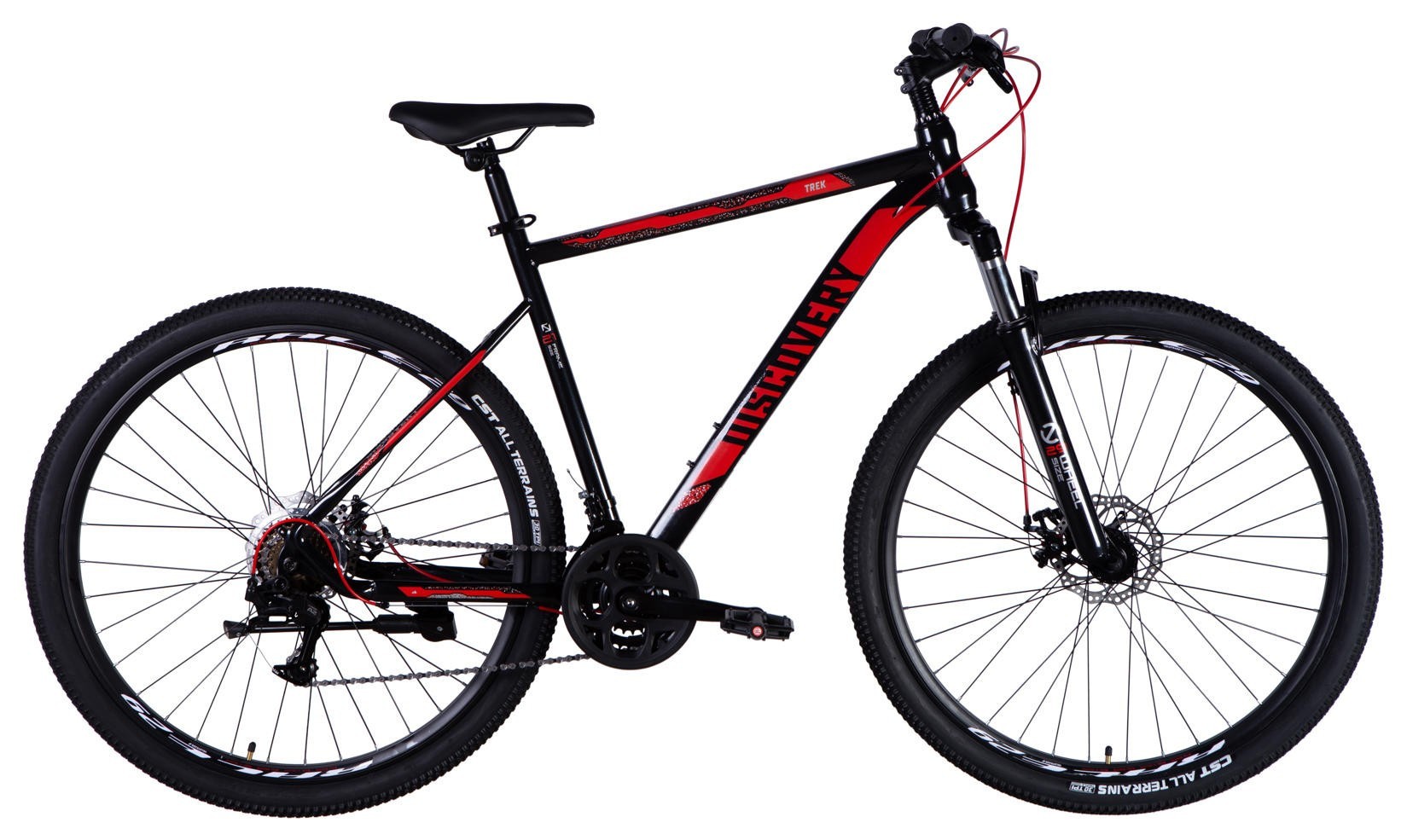 Велосипед ST 29" Discovery TREK DD FR рама-21" черно-красный 2025, OPS-SP-29-083