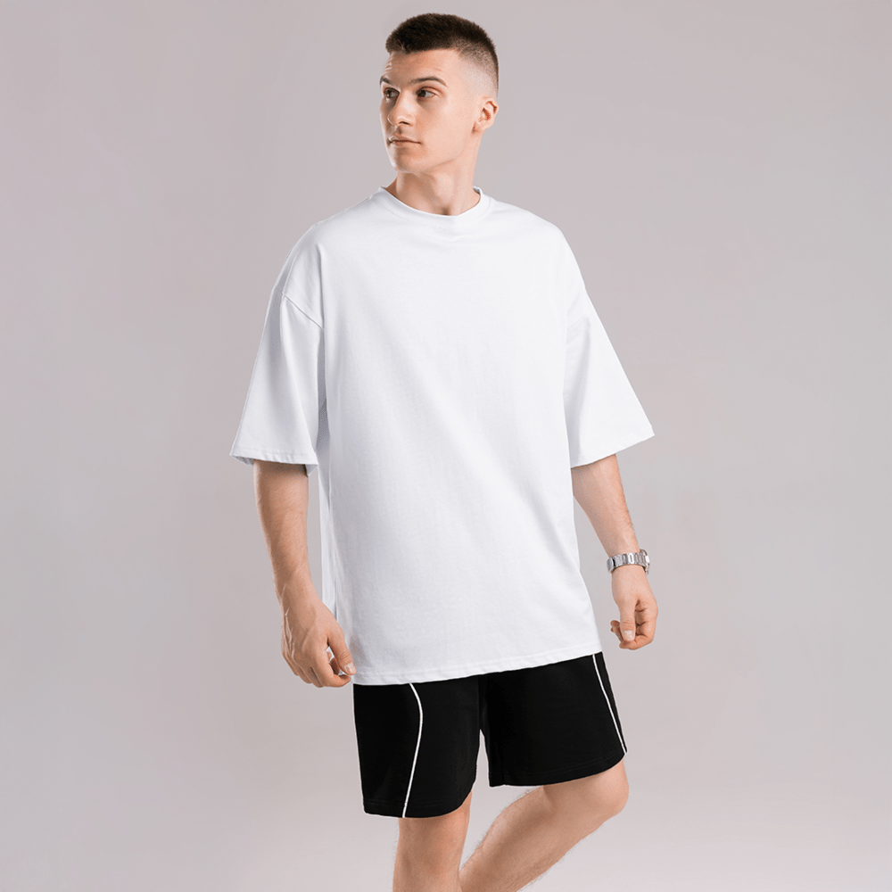 Однотонна біла футболка для чоловіків. Чоловіча біла футболка оверсайз Pobedov Nude, POB_00000008888