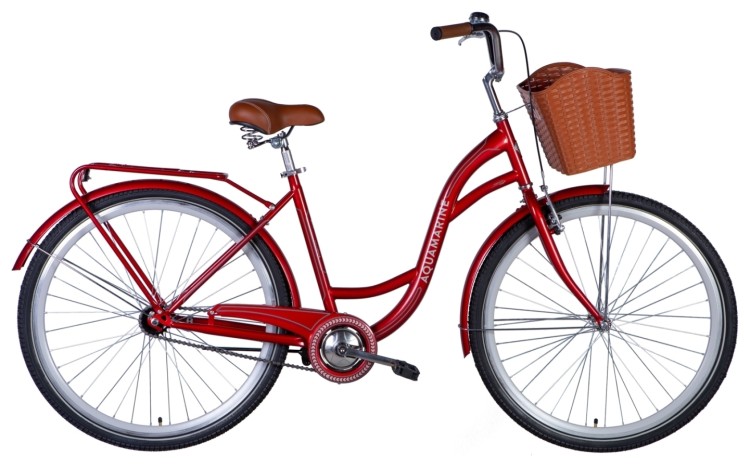 Велосипед ST 28" Dorozhnik AQUAMARINE тормозная рама- с багажником задн St с корзиной Pl с крылом St 2024 (бордовый), OPS-D-28-366