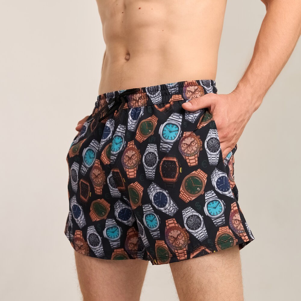 Принтовані чоловічі шорти для плавання Pobedov Pool day Hodynnyky, POB_00000009134