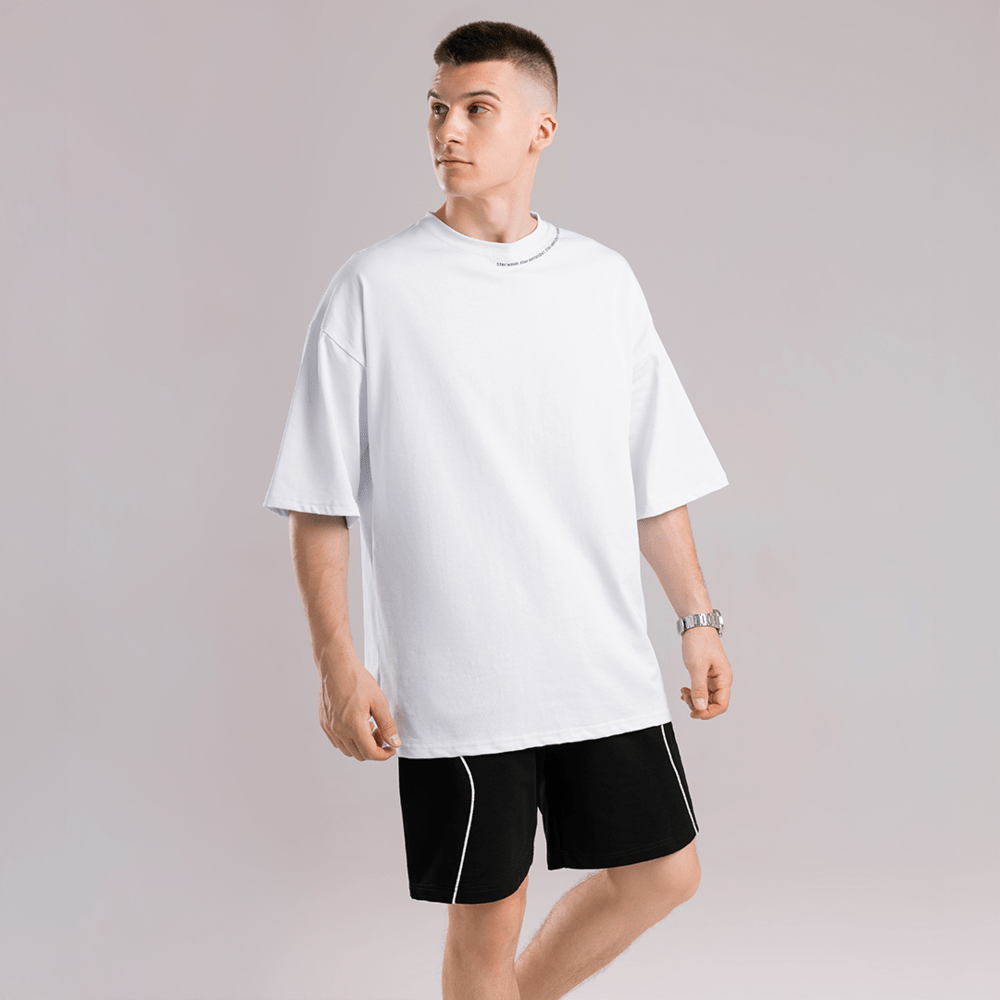 Однотонна біла футболка для чоловіків. Чоловіча біла футболка оверсайз Pobedov Onyx, POB_00000008902