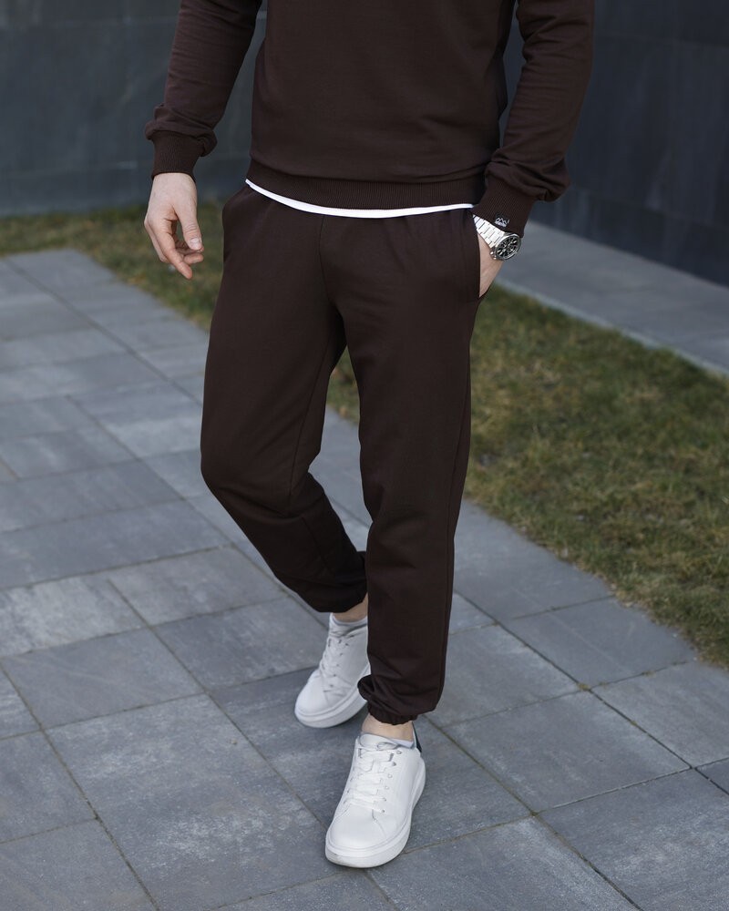 Чоловічі штани джогери з кишенями шоколадний Pobedov 95, POB_00000008497