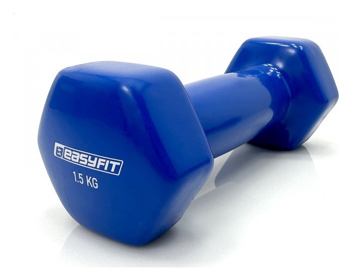 Гантель для фітнесу 1.5 кг EasyFit із вініловим покриттям синя, EFIT_EF-0015-BL