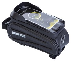 Велосумка на раму водовідштовх. матеріал 23x11x11 см BRAVVOS SAB010-E003 чорний з білим з відділенням для смартфона AM (брендоване пакування)