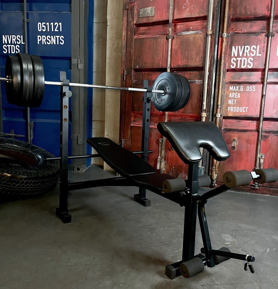 Лава для жиму чорна, універсальна RMB Black + штанга 75 кг, RNS_RMB-Black75