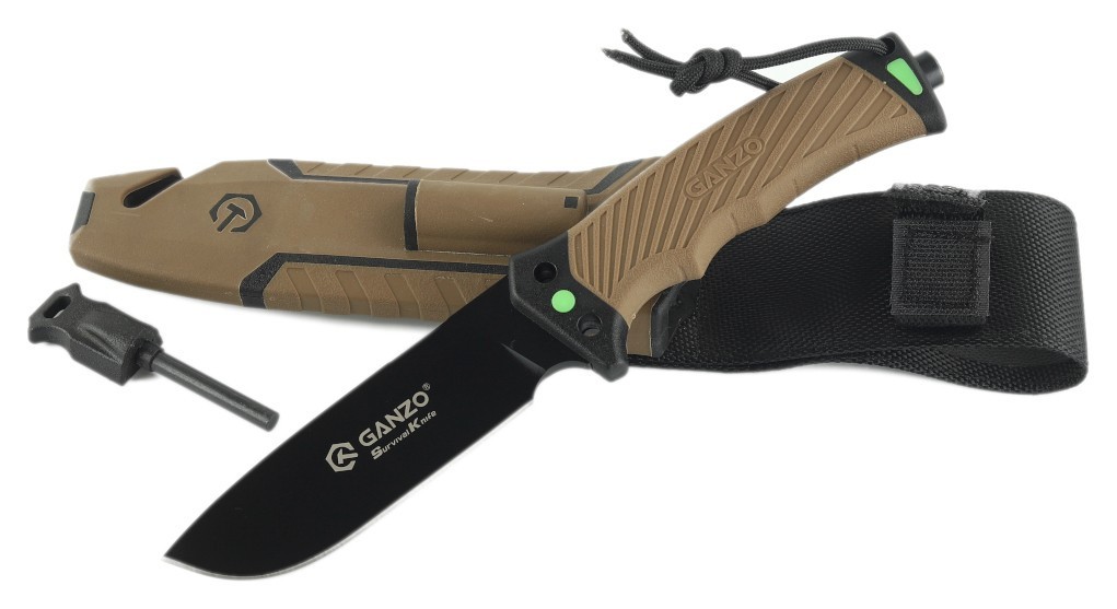 Ніж Ganzo G8012V2-DY коричневий (G8012V2-DY) з паракордом, FNR_G8012V2-DY