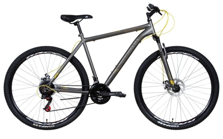 Велосипед ST 29" Discovery RIDER AM DD рама- 2022 темно-серебристый с желтым (м), OPS-DIS-29-145