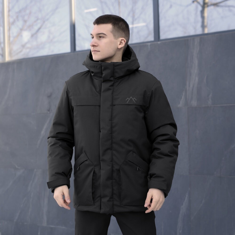 Чорна чоловіча парка зимова з капюшоном Pobedov Navy, POB_00000007014